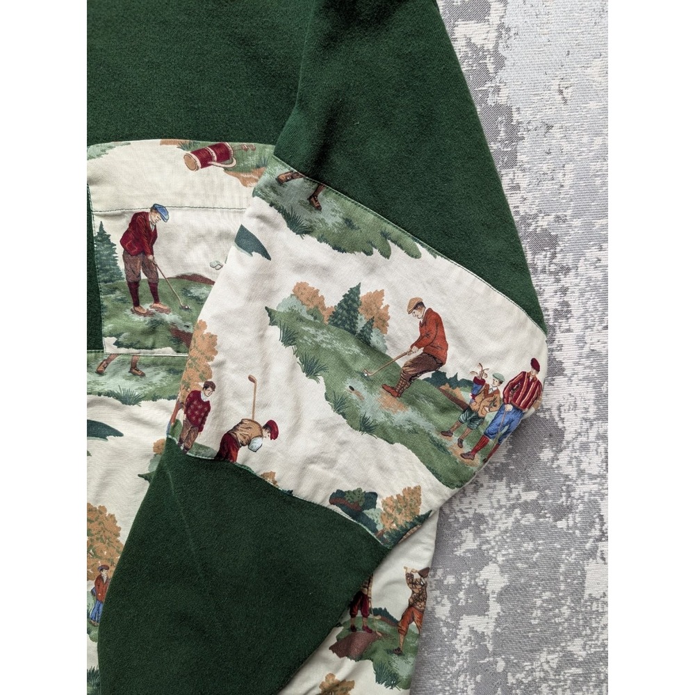VTG Cheetah Up-cycled Men's XL Sweater Green Cotton Polyester Golf Print Zip - Picture 6 of 15